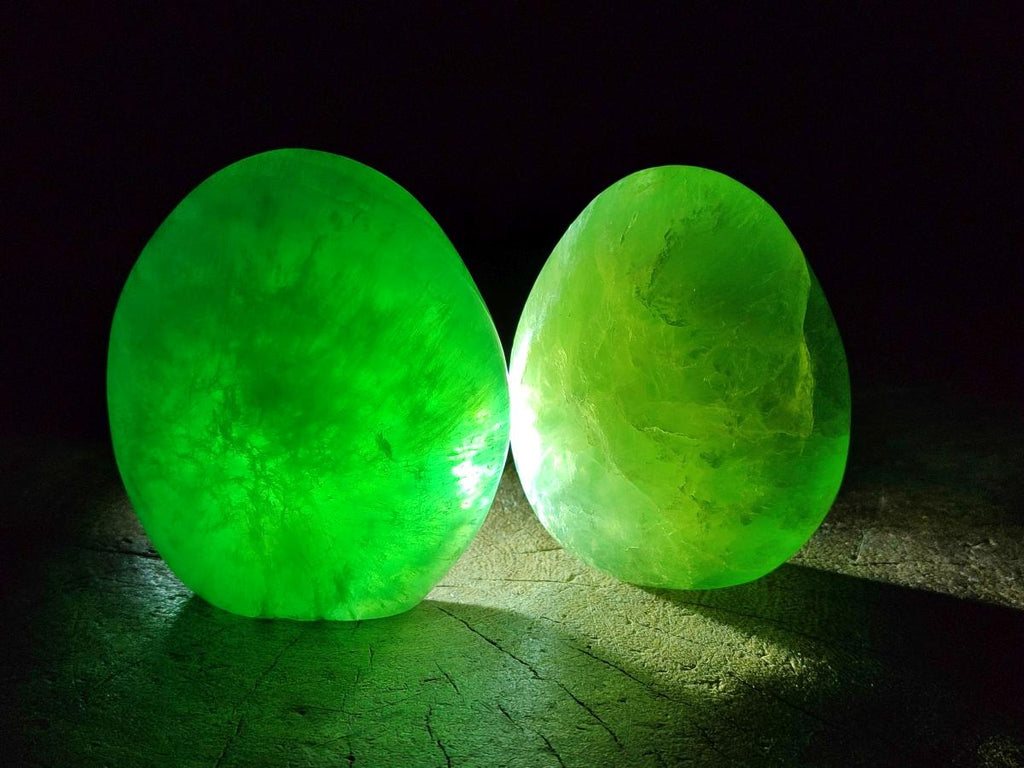 Polished Green Fluorite Standing Free Forms x 3 From Madagascar - Toprock Gemstones and Minerals 