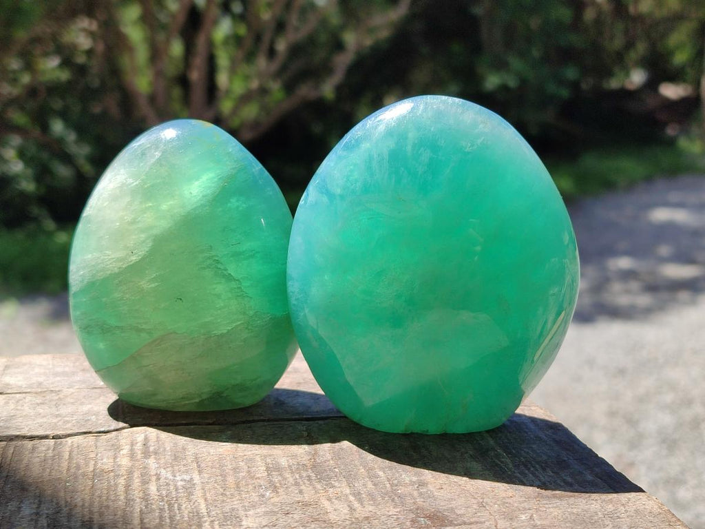 Polished Green Fluorite Standing Free Forms x 3 From Madagascar - Toprock Gemstones and Minerals 