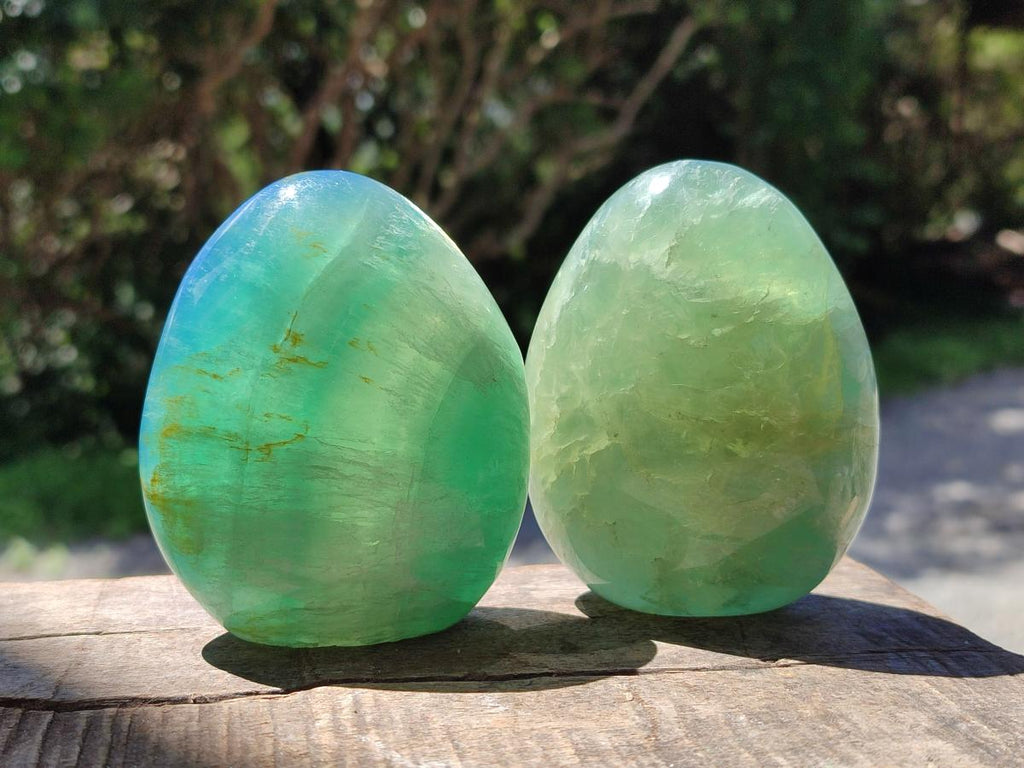 Polished Green Fluorite Standing Free Forms x 3 From Madagascar - Toprock Gemstones and Minerals 