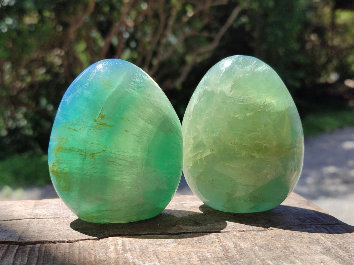 Polished Green Fluorite Standing Free Forms x 3 From Madagascar - Toprock Gemstones and Minerals 