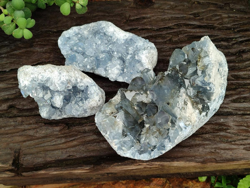 Natural Blue Celestite Specimens x 3 From Sakoany, Madagascar - Toprock Gemstones and Minerals 