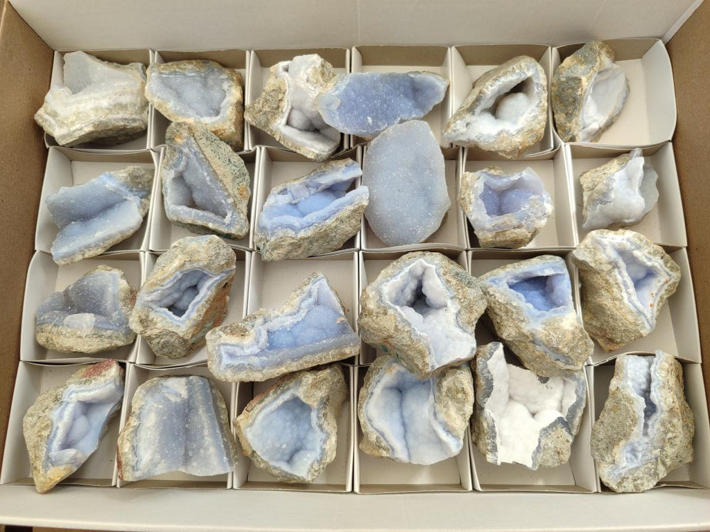 Natural Blue Lace Agate Geode Specimens x 24 From Nsanje, Malawi - Toprock Gemstones and Minerals 
