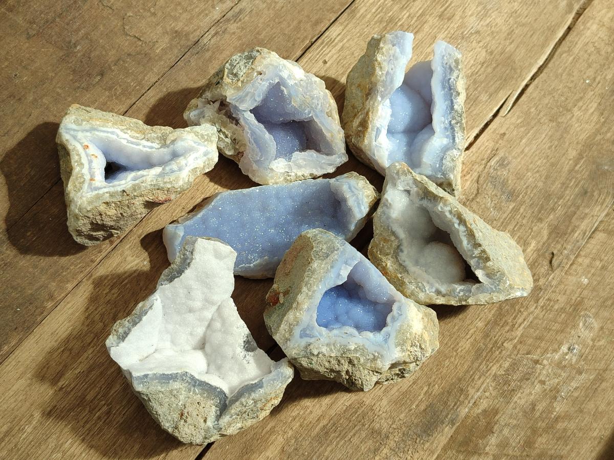 Natural Blue Lace Agate Geode Specimens x 24 From Nsanje, Malawi - Toprock Gemstones and Minerals 