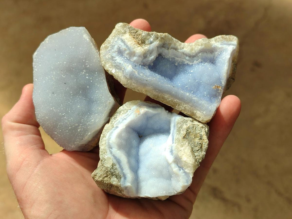 Natural Blue Lace Agate Geode Specimens x 24 From Nsanje, Malawi - Toprock Gemstones and Minerals 