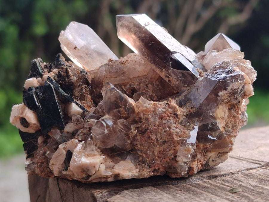 Natural Smokey Quartz Clusters with Orthoclase and Aegirine x 6 From Zomba Plateau, Malawi - Toprock Gemstones and Minerals 