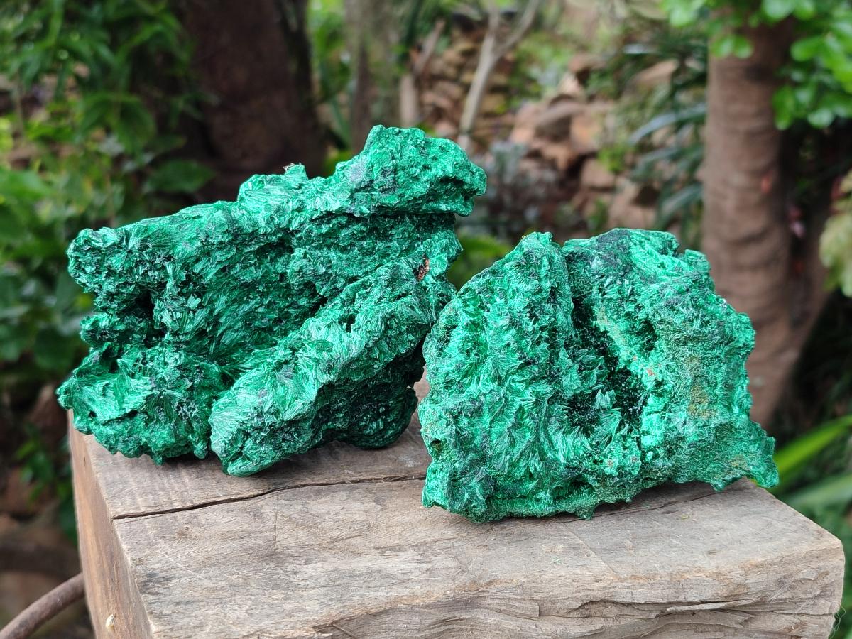 Natural Silky Malachite Specimens x 2 From Kasompe, Congo - Toprock Gemstones and Minerals 