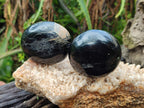 Polished Black Tourmaline Galets x 12 From Madagascar - Toprock Gemstones and Minerals 