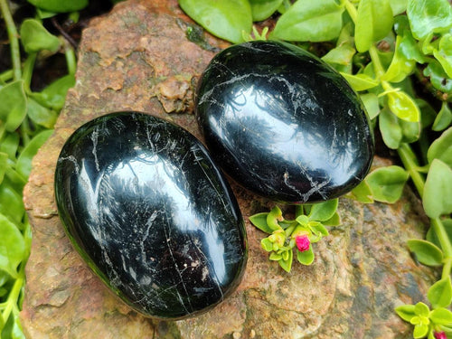 Polished Black Tourmaline Galets x 12 From Madagascar - Toprock Gemstones and Minerals 
