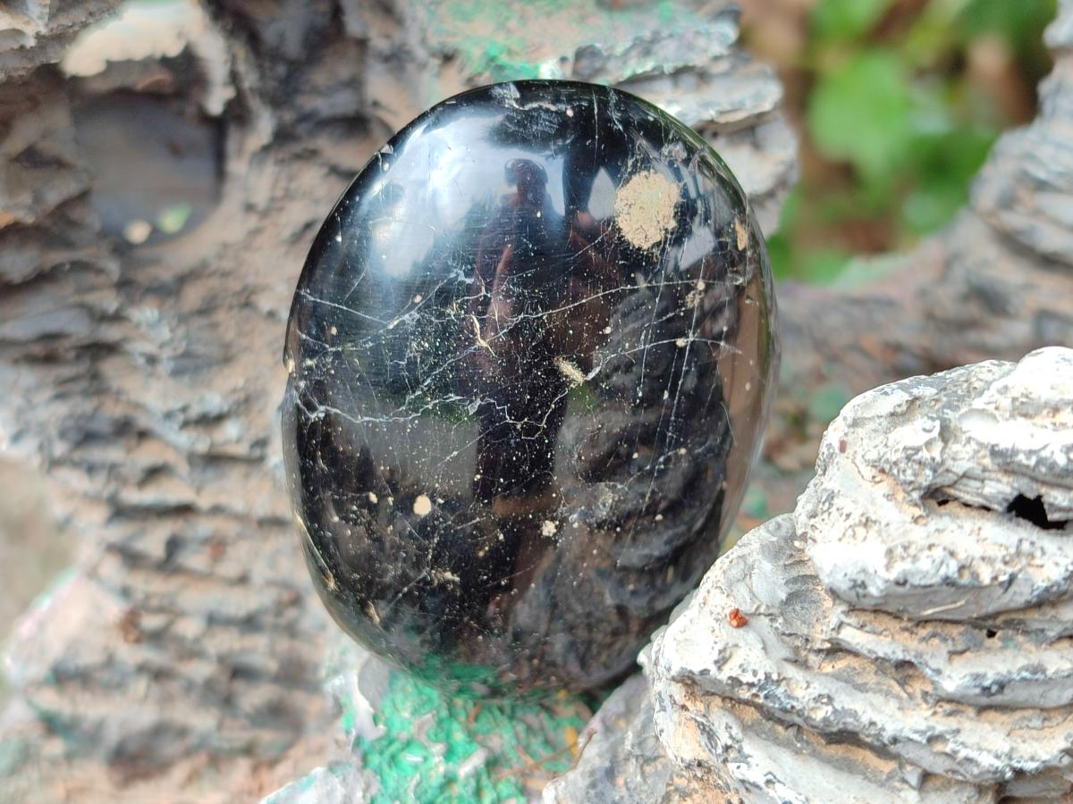Polished Black Tourmaline Galets x 12 From Madagascar - Toprock Gemstones and Minerals 