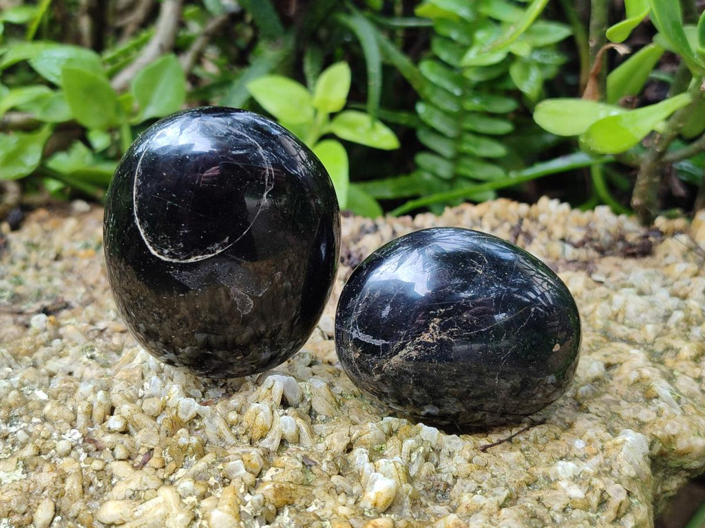 Polished Black Tourmaline Galets x 12 From Madagascar - Toprock Gemstones and Minerals 