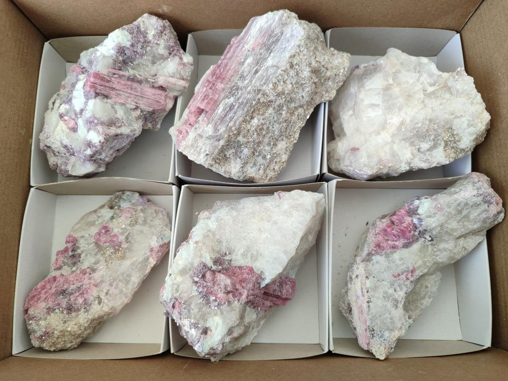 Natural Pink Rubellite Tourmaline Specimens x 6 From Karibib, Namibia - Toprock Gemstones and Minerals 