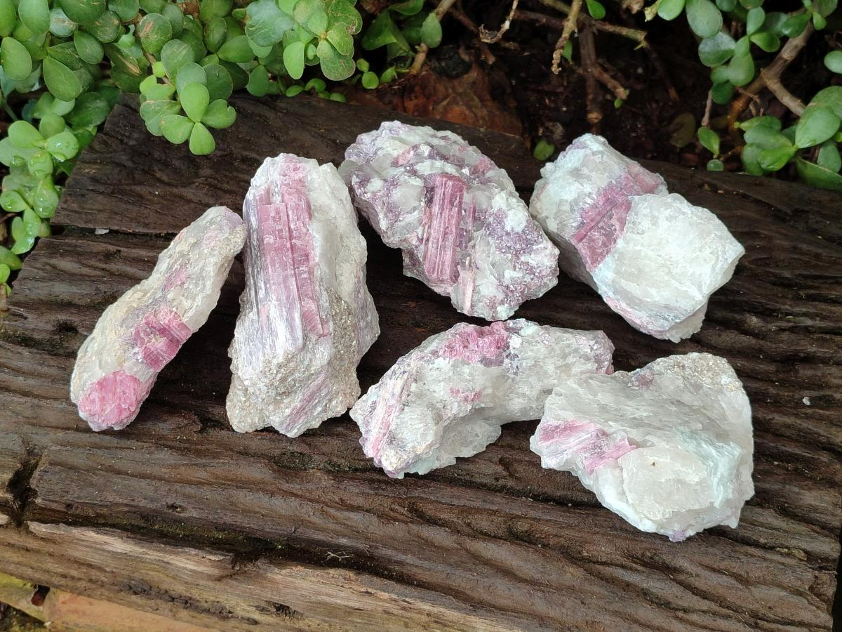 Natural Pink Rubellite Tourmaline Specimens x 6 From Karibib, Namibia - Toprock Gemstones and Minerals 