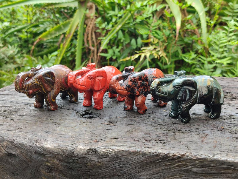 Handmade Mixed Mineral Elephant Carvings x 9 from Australia - Toprock Gemstones and Minerals 