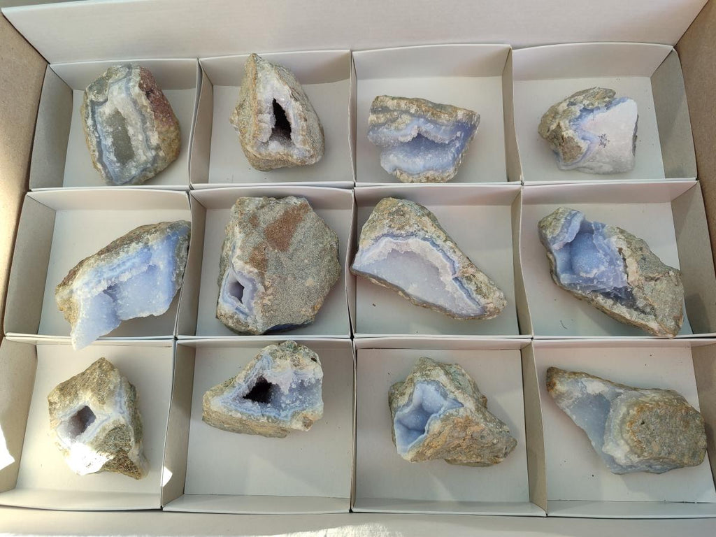 Natural Blue Lace Agate Geode Specimens x 12 From Nsanje, Malawi - Toprock Gemstones and Minerals 