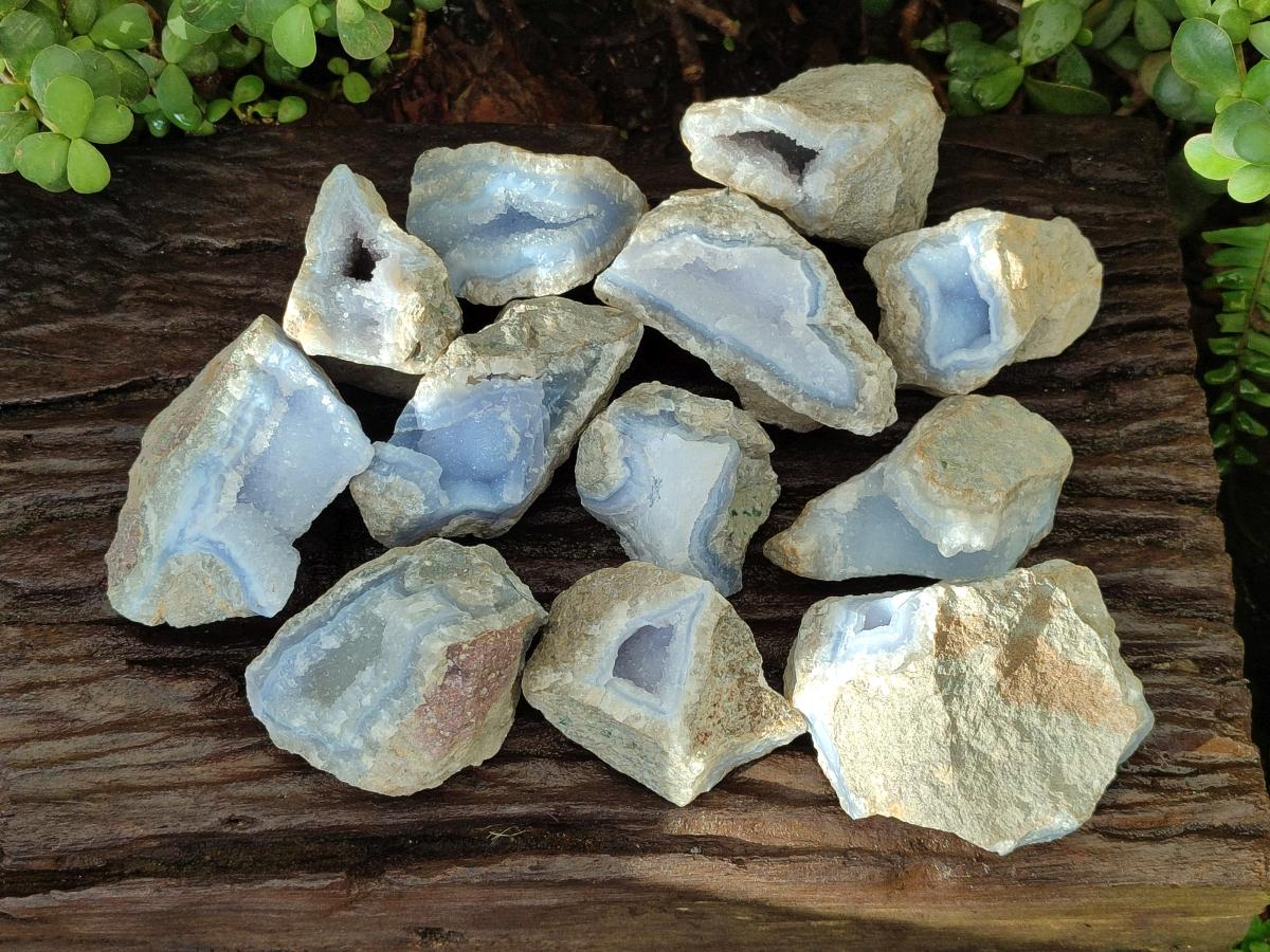 Natural Blue Lace Agate Geode Specimens x 12 From Nsanje, Malawi - Toprock Gemstones and Minerals 
