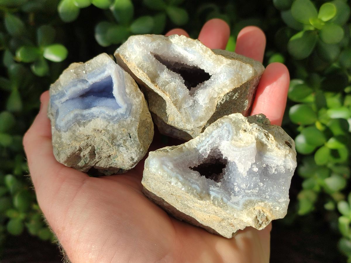 Natural Blue Lace Agate Geode Specimens x 12 From Nsanje, Malawi - Toprock Gemstones and Minerals 