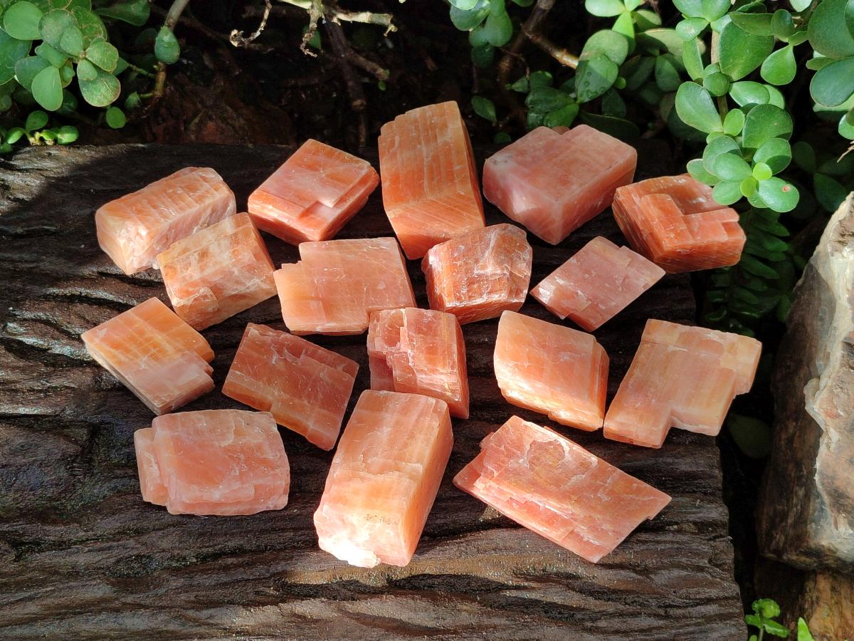 Natural Rhombohedral Sunset Orange Calcite Specimens x 24 From Spitzkop, Namibia - Toprock Gemstones and Minerals 
