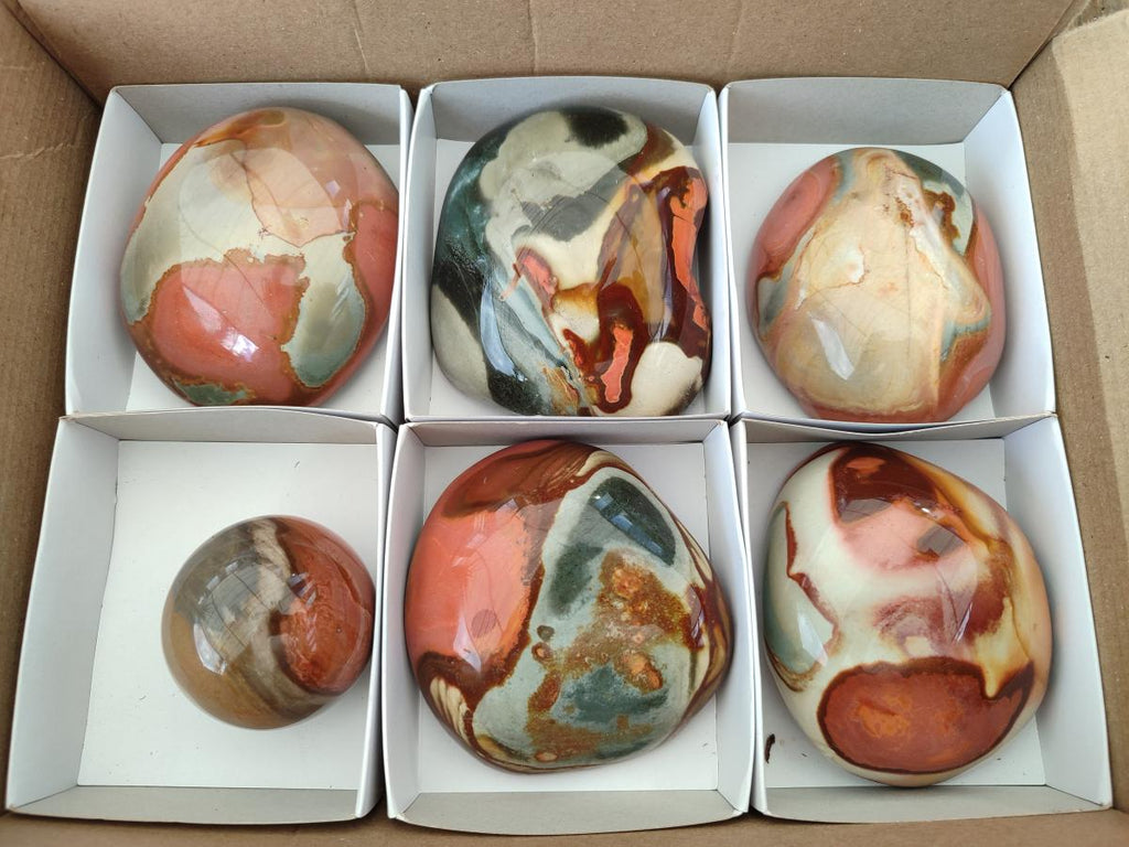 Polished Polychrome Jasper Nodules and a Sphere x 6 From NW Coast, Madagascar - Toprock Gemstones and Minerals 