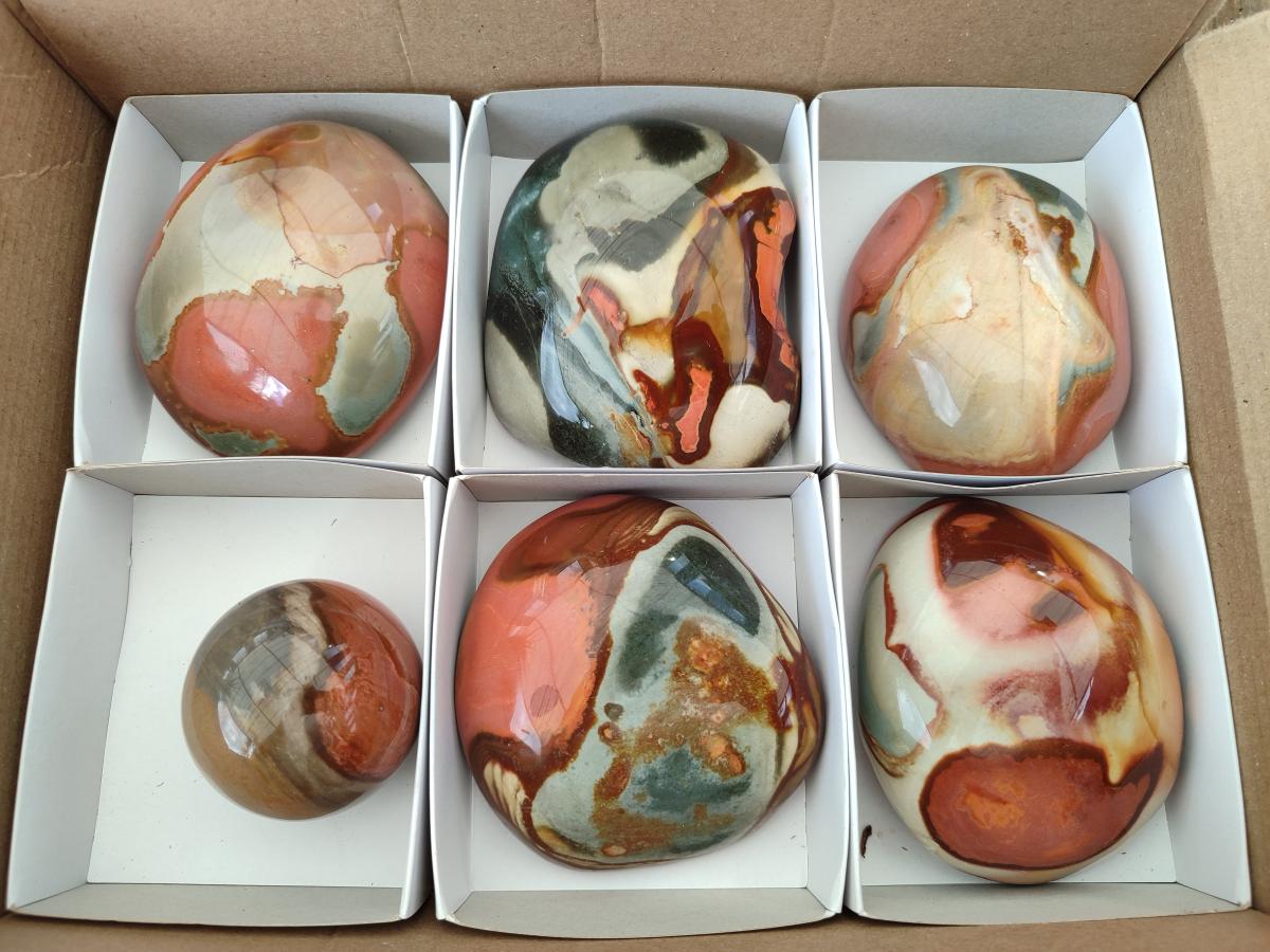 Polished Polychrome Jasper Nodules and a Sphere x 6 From NW Coast, Madagascar - Toprock Gemstones and Minerals 