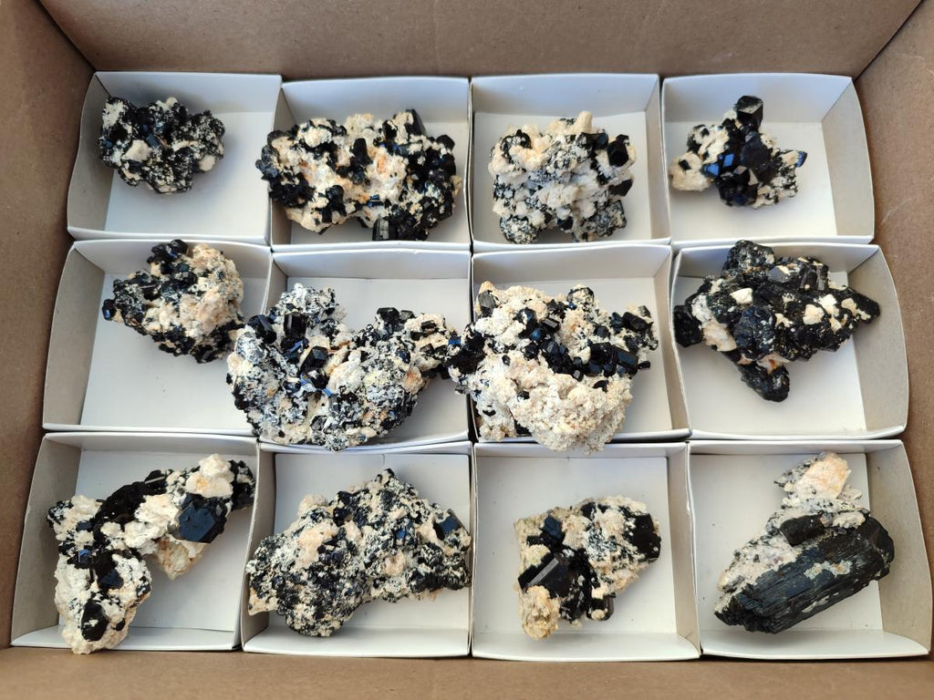 Natural Schorl Black Tourmaline with Feldspar and Hyalite Opal x 12 From Erongo, Namibia - Toprock Gemstones and Minerals 