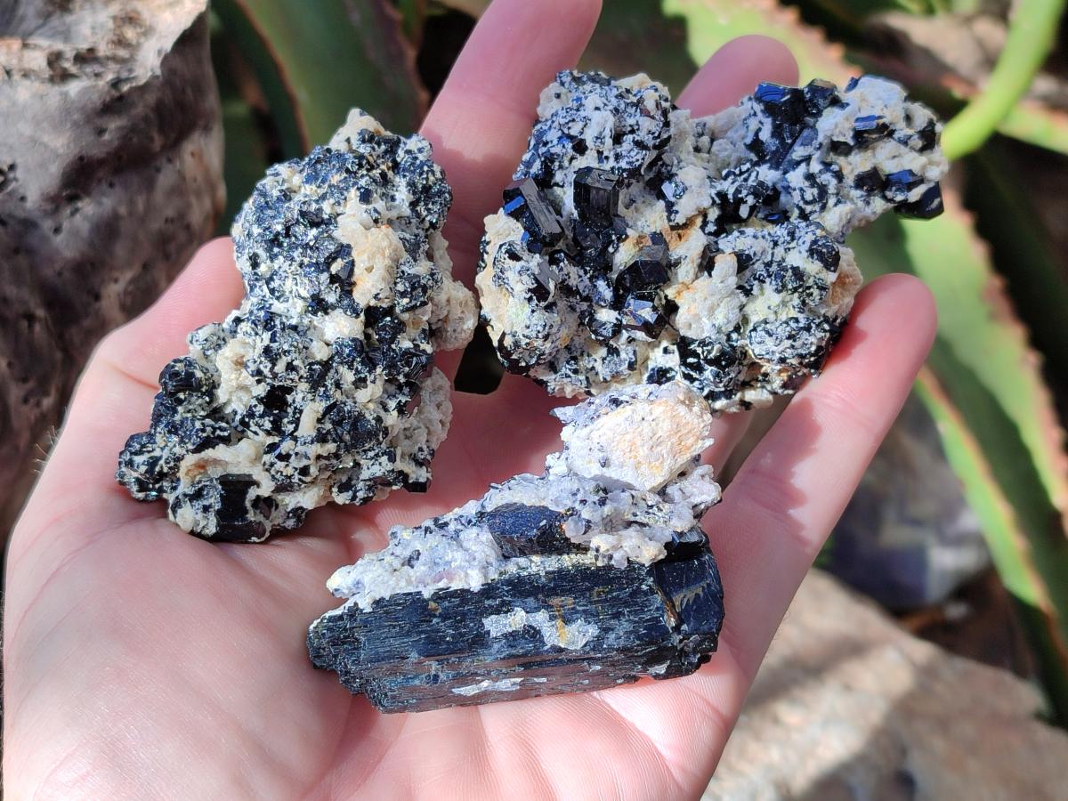 Natural Schorl Black Tourmaline with Feldspar and Hyalite Opal x 12 From Erongo, Namibia - Toprock Gemstones and Minerals 