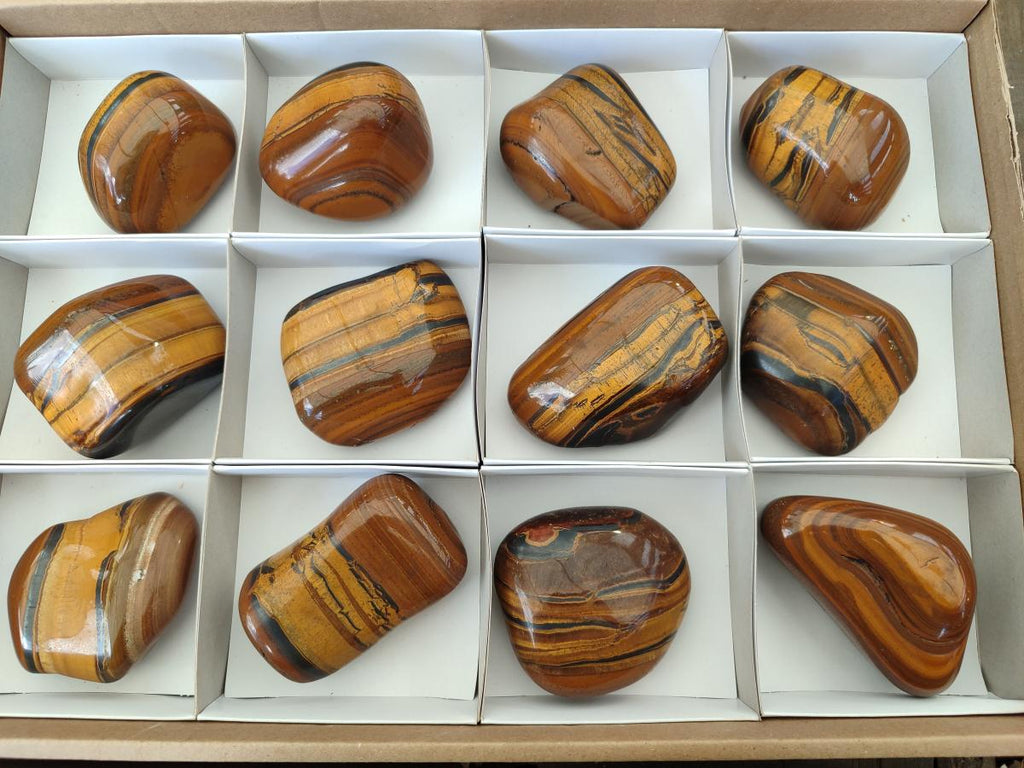 Polished Banded Tigers Eye with Banded Iron Stone Jasper Free Forms x 12 From South Africa - Toprock Gemstones and Minerals 