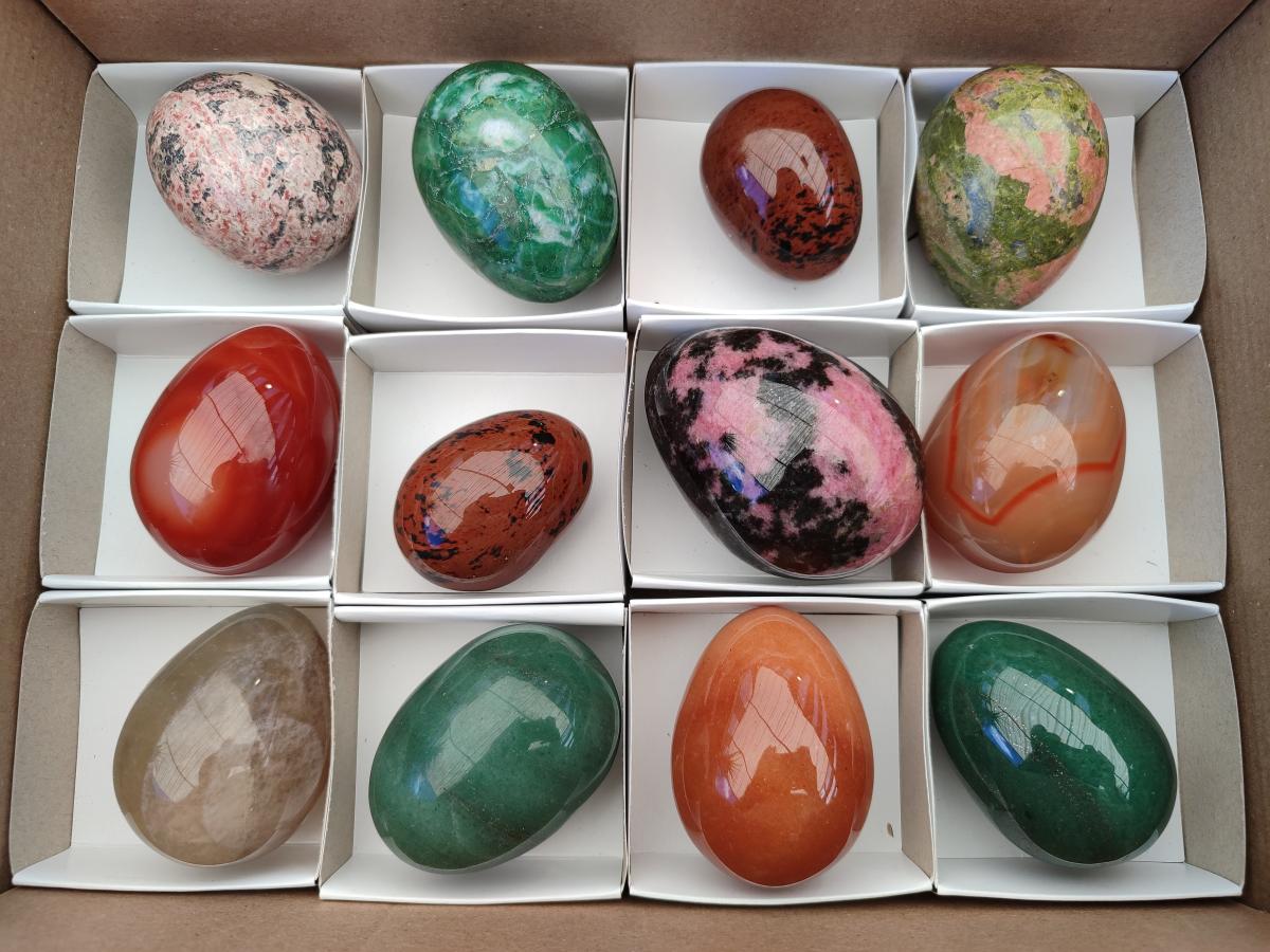 Polished Mixed Selected Gemstone Eggs x 12 From Southern Africa - Toprock Gemstones and Minerals 