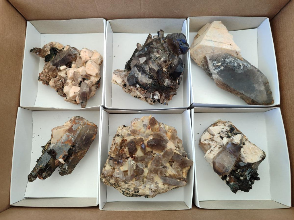Natural Smokey Quartz Crystals with Associated Minerals x 6 From Mulanje, Malawi - Toprock Gemstones and Minerals 