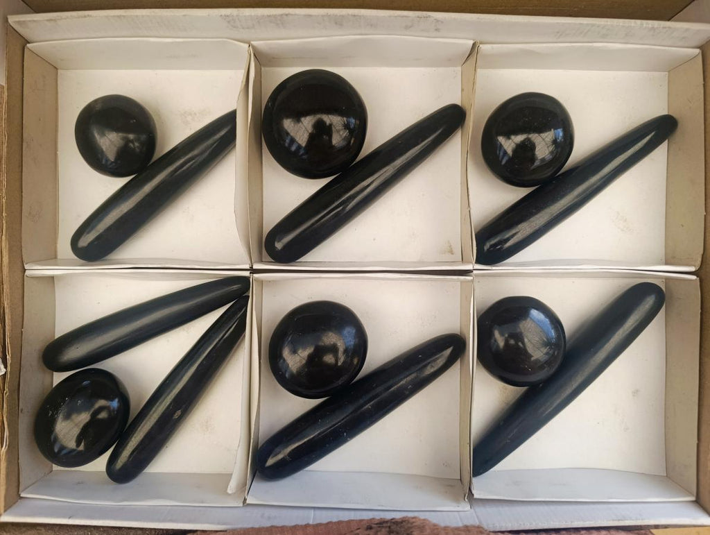 Polished Black Basalt Massage Set x 13 From Madagascar - Toprock Gemstones and Minerals 