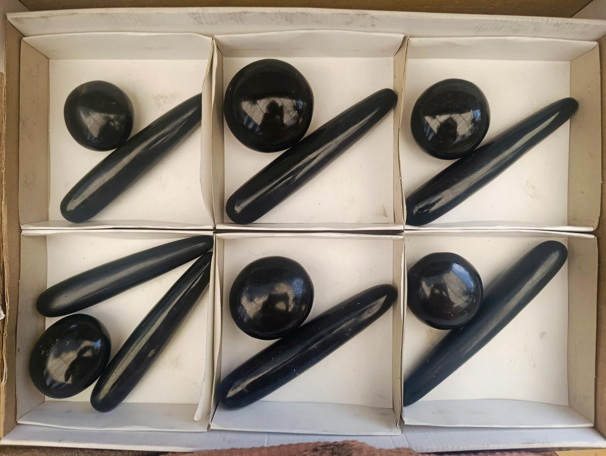 Polished Black Basalt Massage Set x 13 From Madagascar - Toprock Gemstones and Minerals 