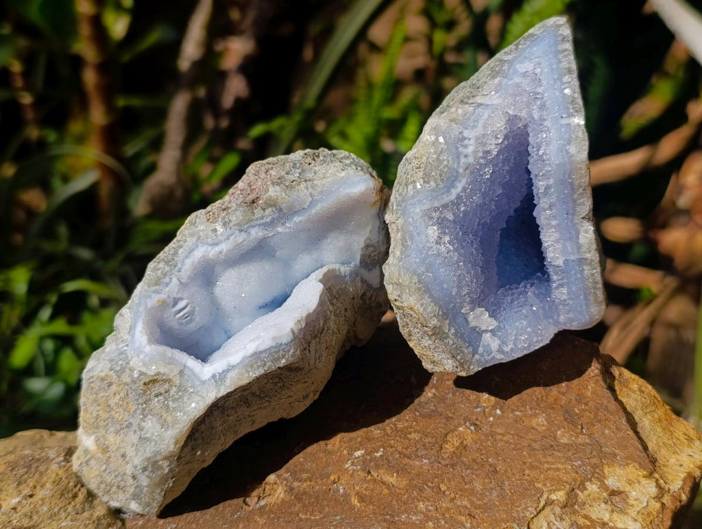 Natural Blue Lace Agate Geode Specimens x 6 From Nsanje, Malawi - Toprock Gemstones and Minerals 