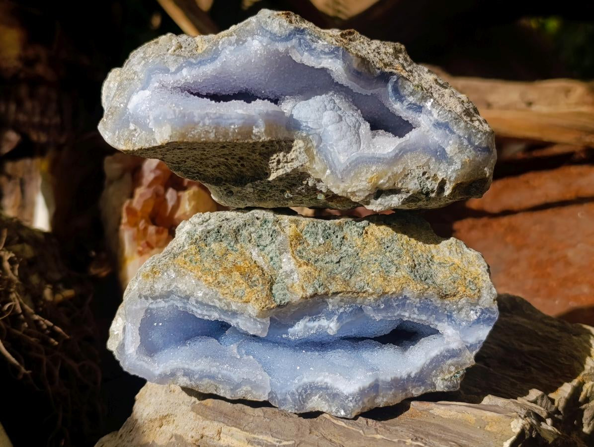 Natural Blue Lace Agate Geode Specimens x 6 From Nsanje, Malawi - Toprock Gemstones and Minerals 