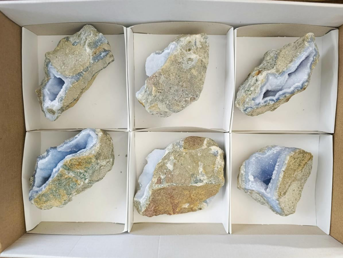Natural Blue Lace Agate Geode Specimens x 6 From Nsanje, Malawi - Toprock Gemstones and Minerals 