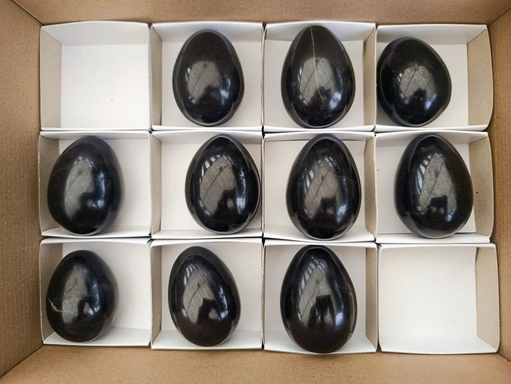 Polished Black Basalt Eggs x 10 From Madagascar - Toprock Gemstones and Minerals 