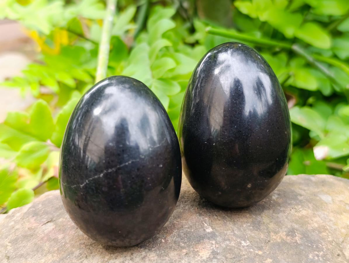 Polished Black Basalt Eggs x 10 From Madagascar - Toprock Gemstones and Minerals 