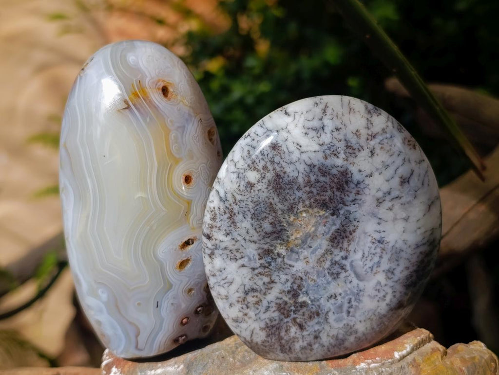 Polished Banded Agate and Flower Agate Standing Free Forms x 6 From Madagascar - Toprock Gemstones and Minerals 