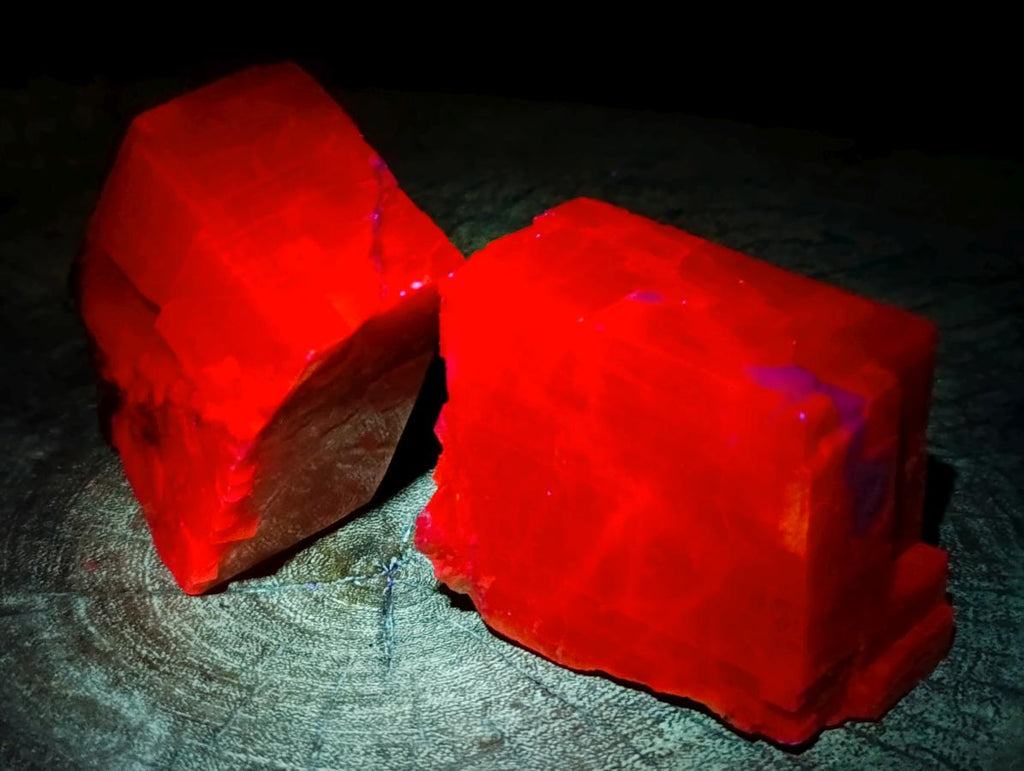 Natural Rhombohedral Sunset Orange Calcite Specimens x 6 From Spitzkop, Namibia - Toprock Gemstones and Minerals 