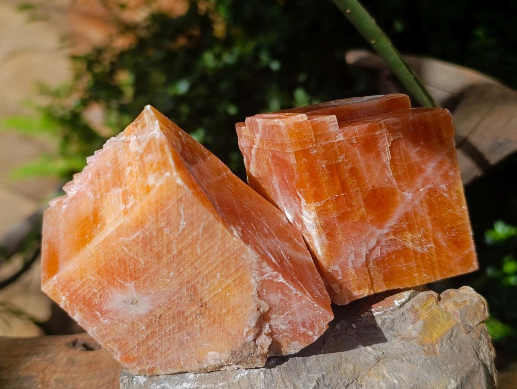 Natural Rhombohedral Sunset Orange Calcite Specimens x 6 From Spitzkop, Namibia - Toprock Gemstones and Minerals 