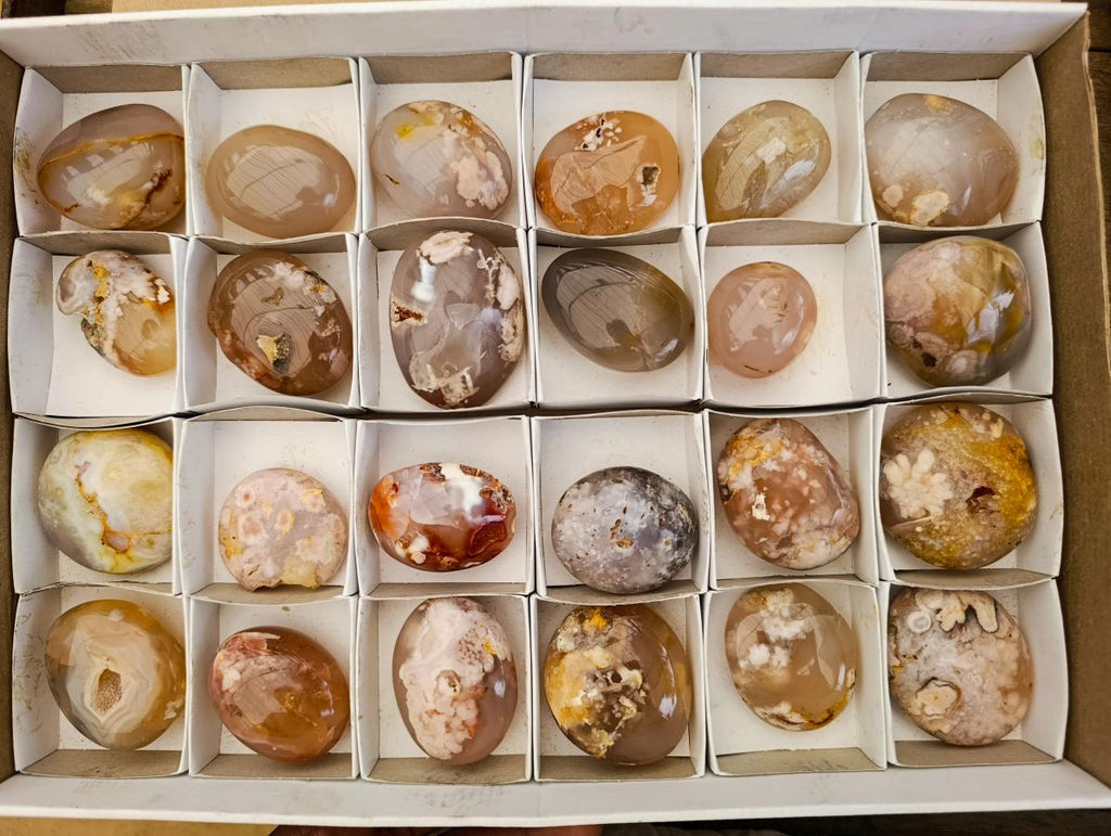 Polished Flower Agate Palm Stones x 24 From Antsahalova, Madagascar - Toprock Gemstones and Minerals 