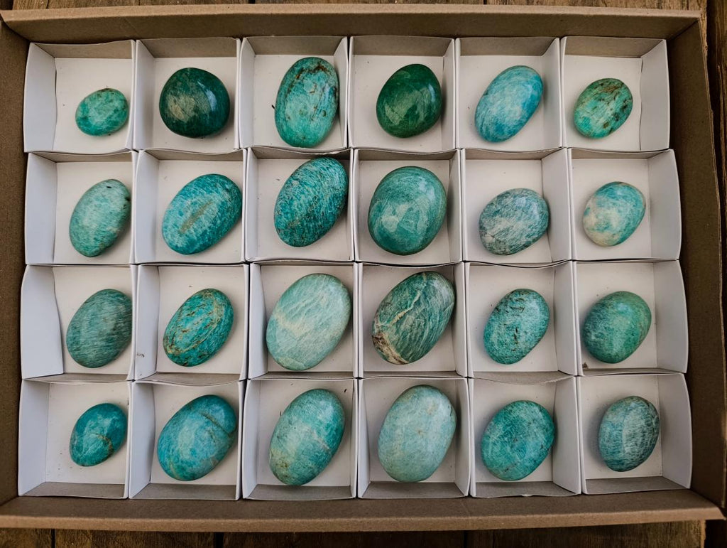 Polished Amazonite Palm Stones x 24 From Madagascar - Toprock Gemstones and Minerals 