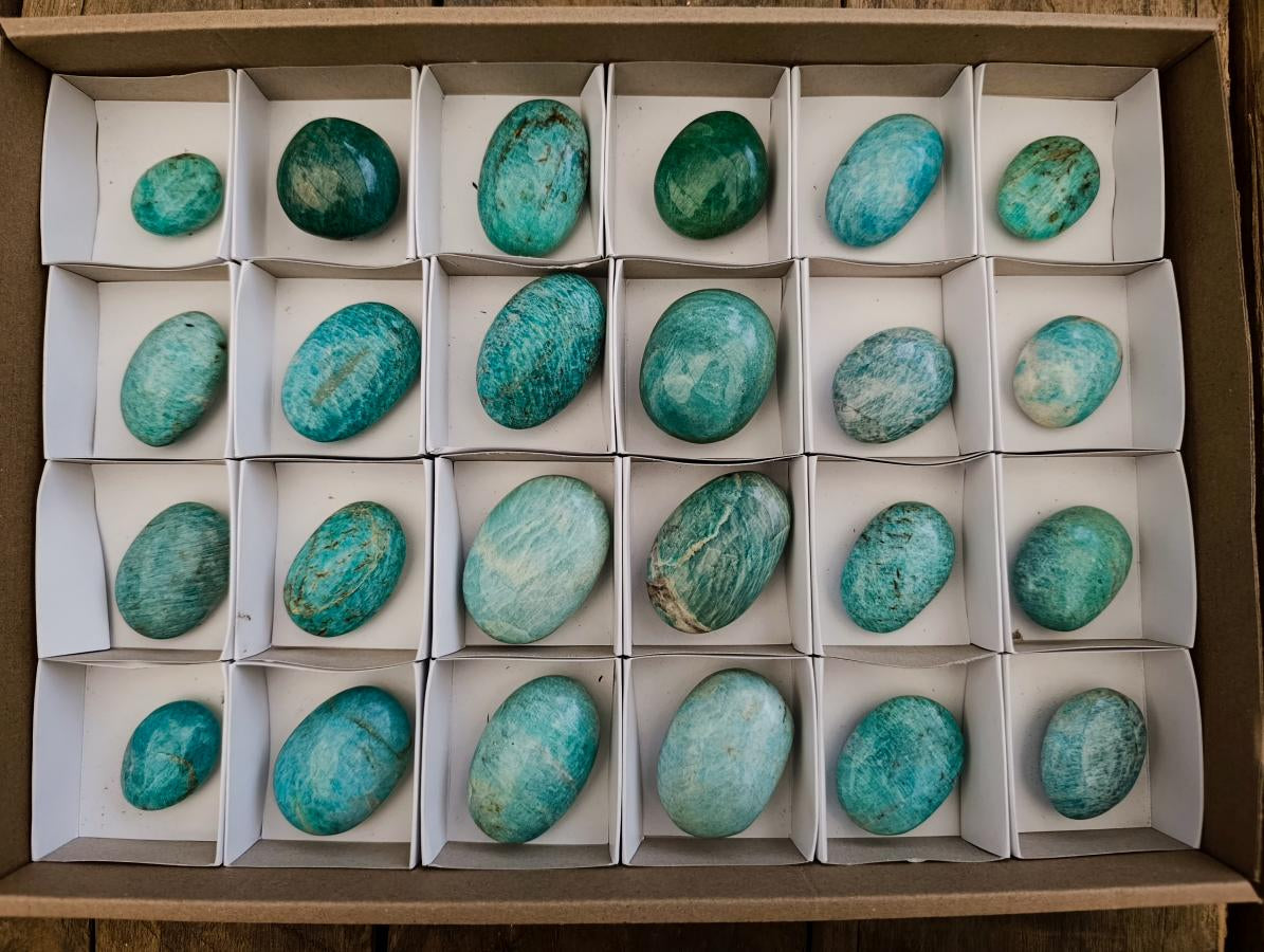 Polished Amazonite Palm Stones x 24 From Madagascar - Toprock Gemstones and Minerals 