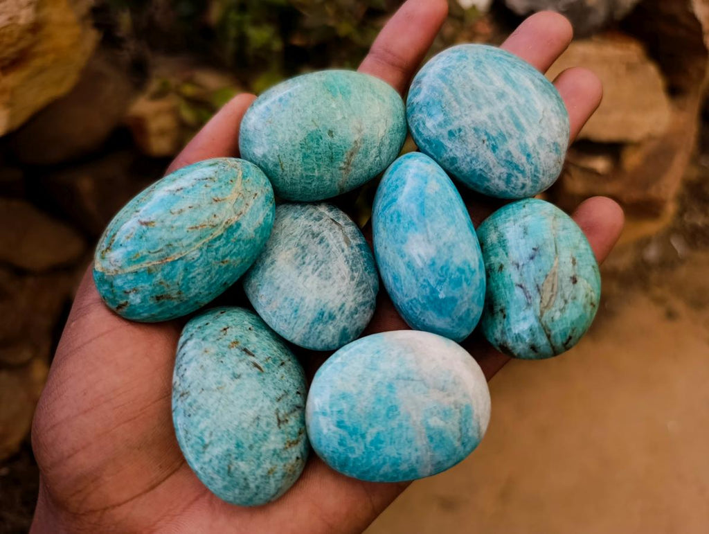 Polished Amazonite Palm Stones x 24 From Madagascar - Toprock Gemstones and Minerals 