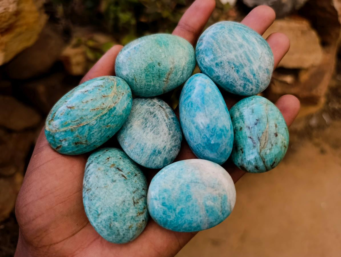 Polished Amazonite Palm Stones x 24 From Madagascar - Toprock Gemstones and Minerals 