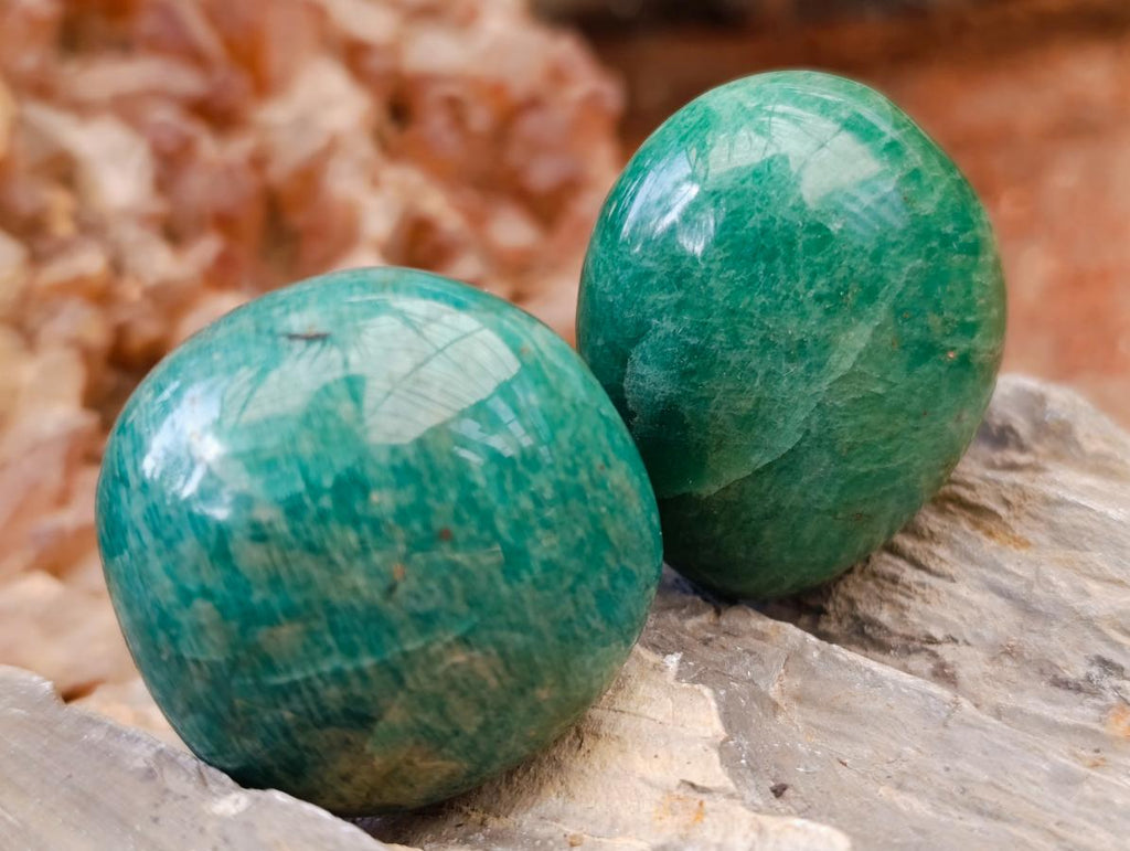 Polished Amazonite Palm Stones x 24 From Madagascar - Toprock Gemstones and Minerals 