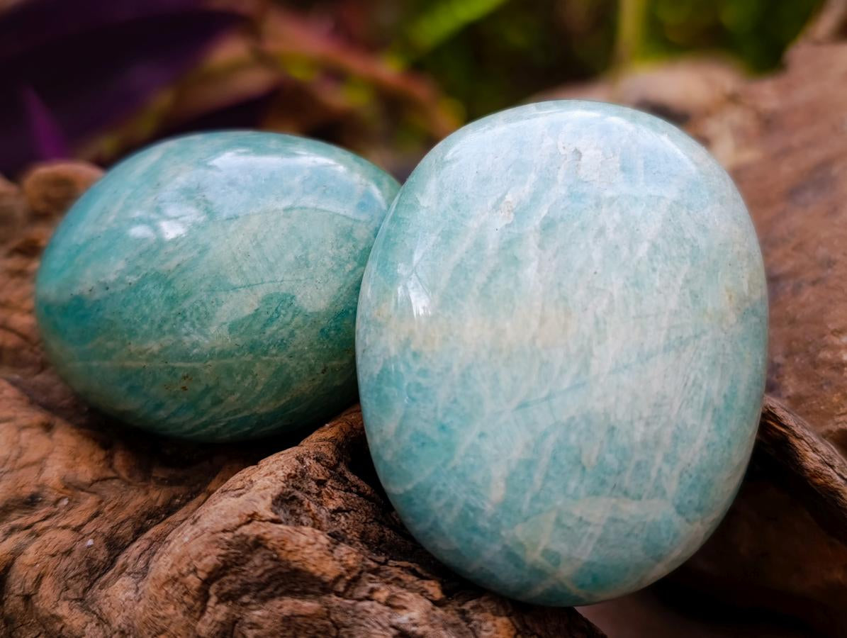Polished Amazonite Palm Stones x 24 From Madagascar - Toprock Gemstones and Minerals 
