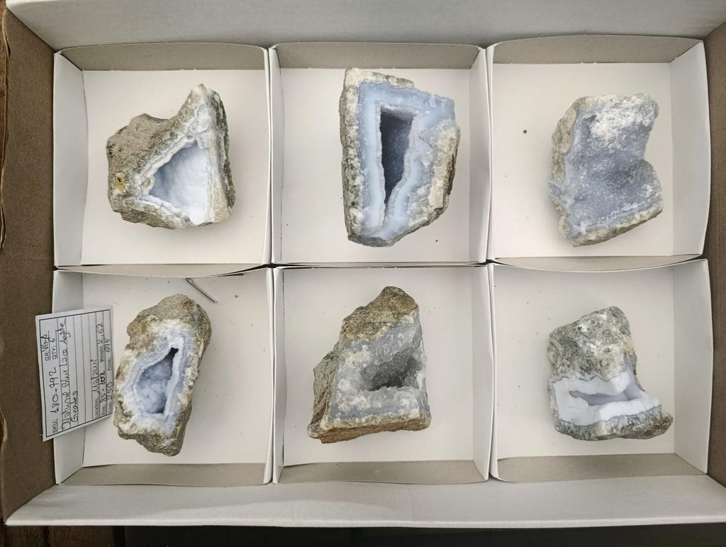 Natural Blue Lace Agate Geode Specimens x 6 From Nsanje, Malawi - Toprock Gemstones and Minerals 