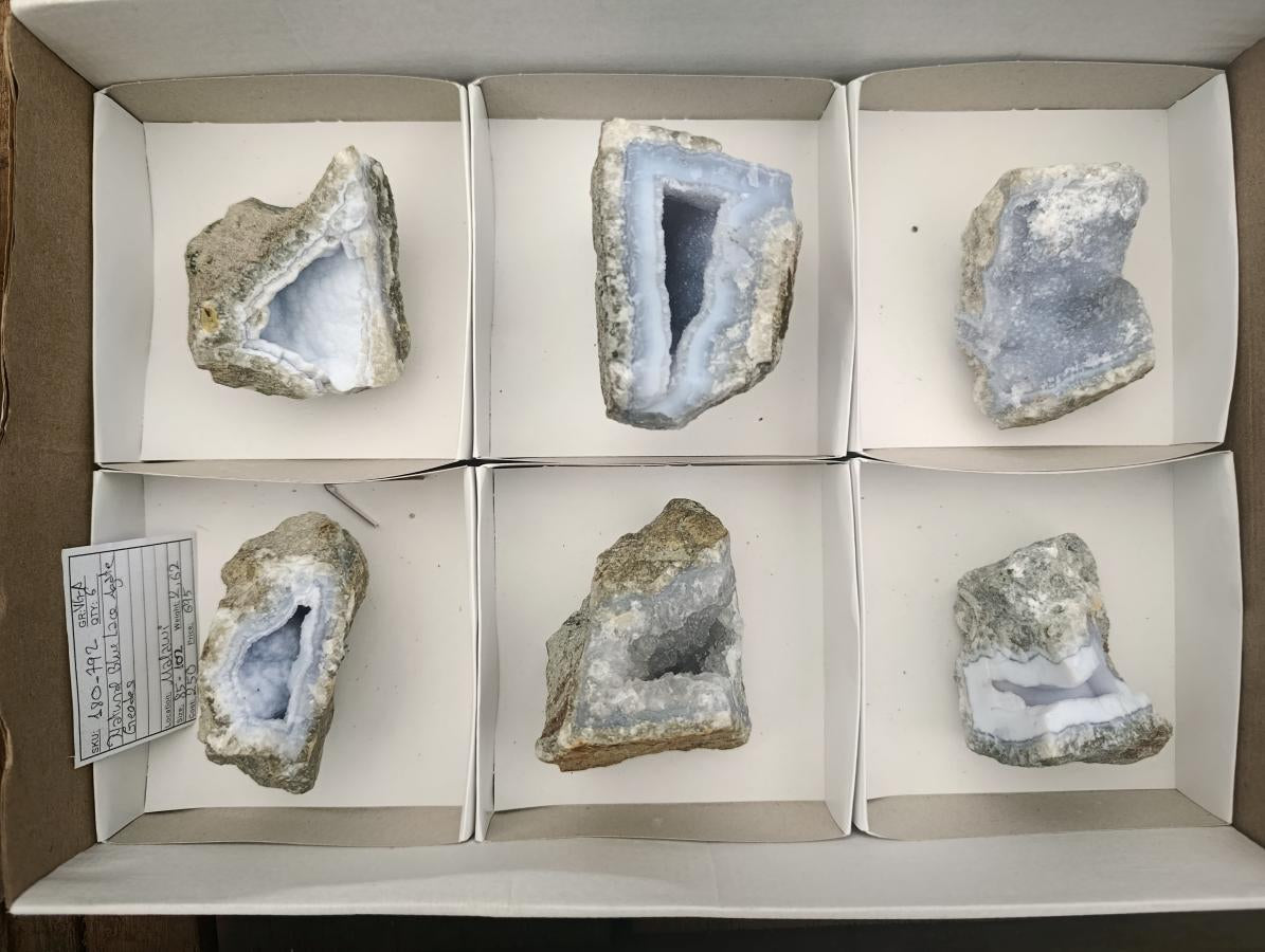 Natural Blue Lace Agate Geode Specimens x 6 From Nsanje, Malawi - Toprock Gemstones and Minerals 