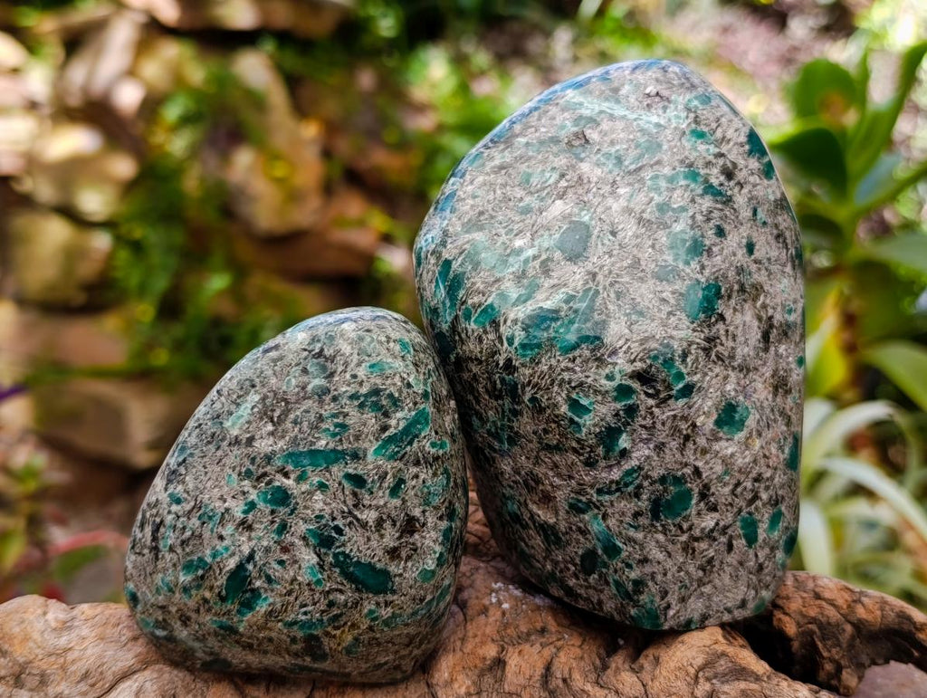Polished Emerald Mica 'Mutokolite' Standing Free Forms x 3 From Mutoko, Zimbabwe - Toprock Gemstones and Minerals 