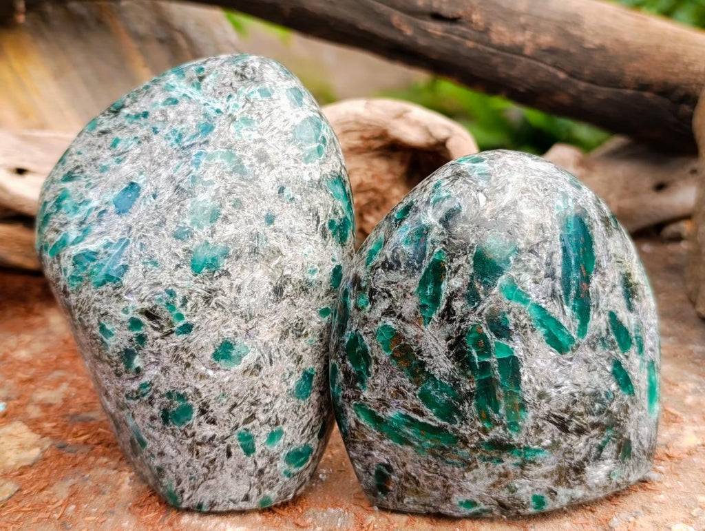 Polished Emerald Mica 'Mutokolite' Standing Free Forms x 3 From Mutoko, Zimbabwe - Toprock Gemstones and Minerals 