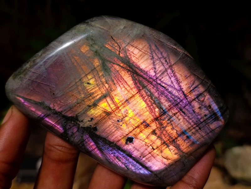 Polished Rare Purple Sunset Flash Labradorite Standing Free Forms x 3 From Madagascar - Toprock Gemstones and Minerals 